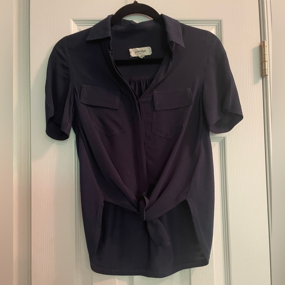 Anthropologie XXSP Porridge navy button down blouse